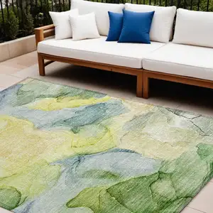 Photo of Yellow Abstract Washable Non Skid Indoor Outdoor Area Rug