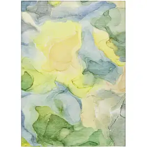 Photo of Yellow Abstract Washable Non Skid Indoor Outdoor Area Rug