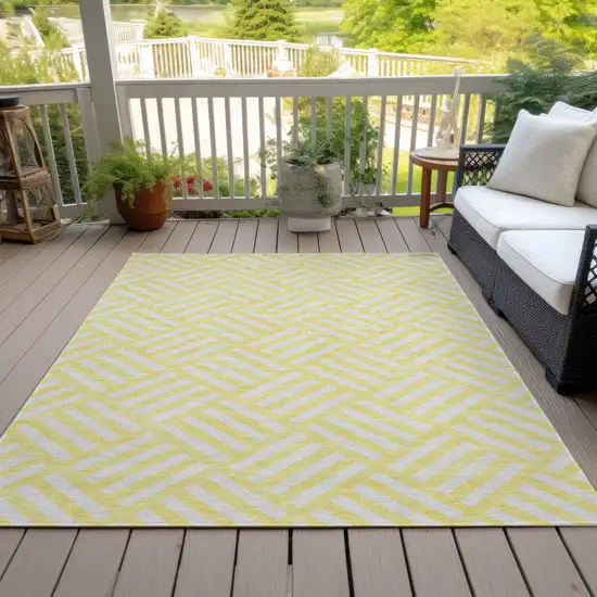 Yellow And Ivory Geometric Washable Indoor Outdoor Area Rug Photo 7