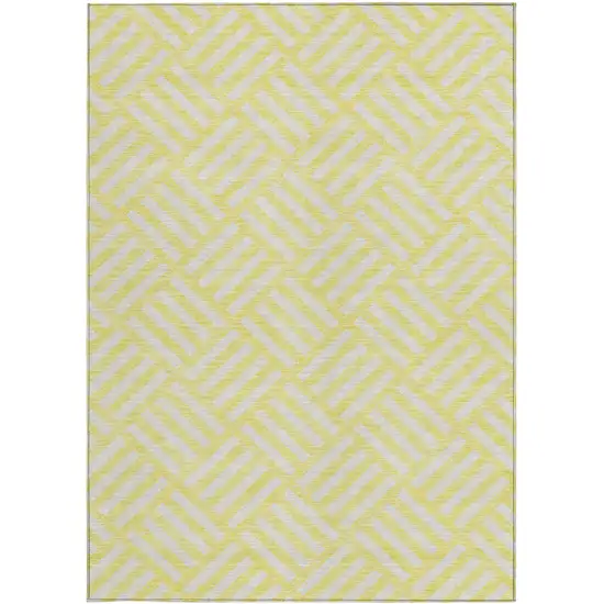 Yellow And Ivory Geometric Washable Indoor Outdoor Area Rug Photo 6