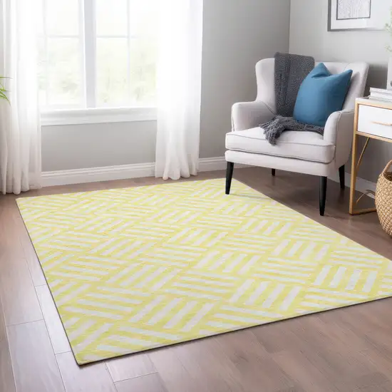 Yellow And Ivory Geometric Washable Indoor Outdoor Area Rug Photo 8