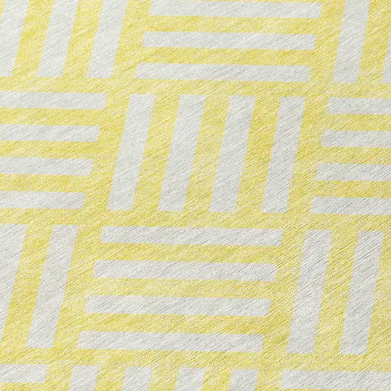 Yellow And Ivory Geometric Washable Indoor Outdoor Area Rug Photo 5