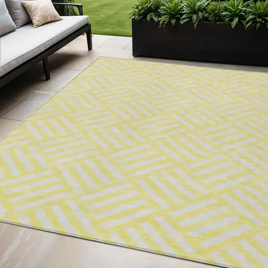 Yellow And Ivory Geometric Washable Indoor Outdoor Area Rug Photo 1