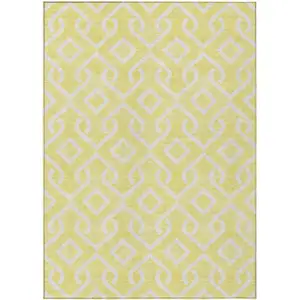 Photo of Yellow And Ivory Geometric Washable Indoor Outdoor Area Rug