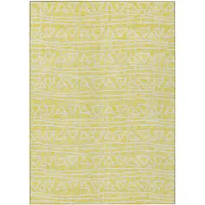 Photo of Yellow And Ivory Geometric Washable Indoor Outdoor Area Rug