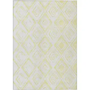 Photo of Yellow And Ivory Geometric Washable Indoor Outdoor Area Rug