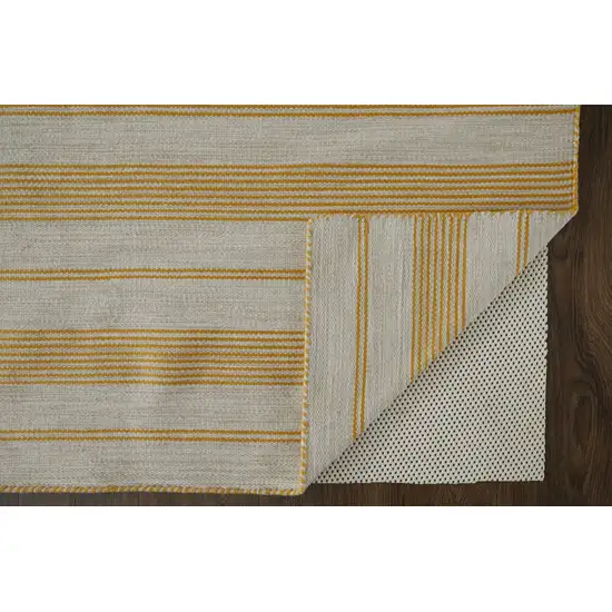 Yellow And Ivory Striped Dhurrie Hand Woven Stain Resistant Area Rug Photo 5