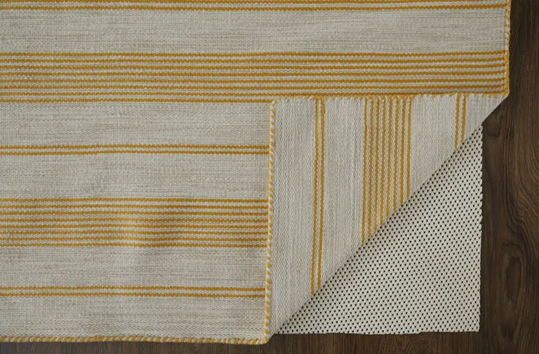 Yellow And Ivory Striped Dhurrie Hand Woven Stain Resistant Area Rug Photo 5