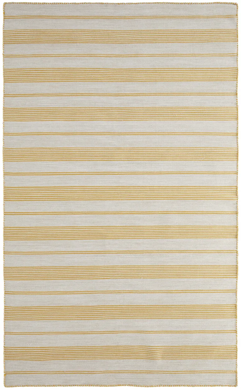 Yellow And Ivory Striped Dhurrie Hand Woven Stain Resistant Area Rug Photo 1