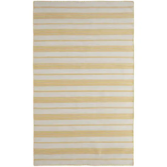 Yellow And Ivory Striped Dhurrie Hand Woven Stain Resistant Area Rug Photo 1