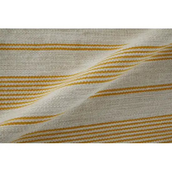 Yellow And Ivory Striped Dhurrie Hand Woven Stain Resistant Area Rug Photo 7