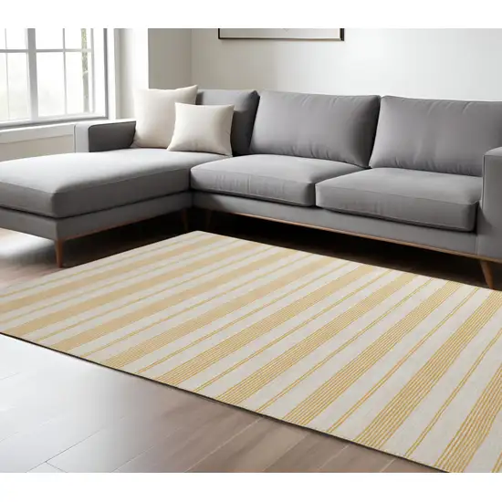 Yellow and Ivory Striped Hand Woven Area Rug Photo 1