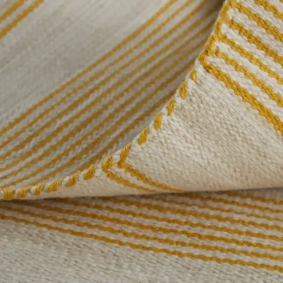 Yellow And Ivory Striped Dhurrie Hand Woven Stain Resistant Area Rug Photo 6