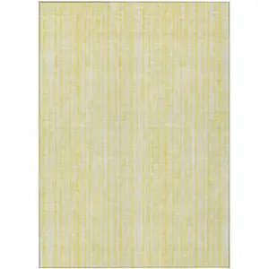 Photo of Yellow And Ivory Striped Washable Indoor Outdoor Area Rug