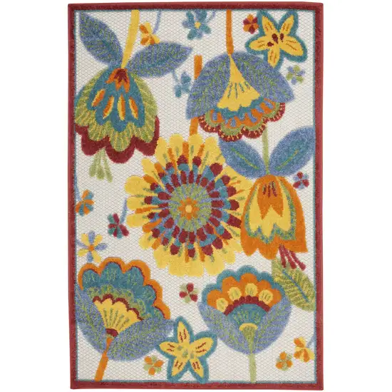 Yellow And Teal Floral Non Skid Indoor Outdoor Area Rug Photo 1