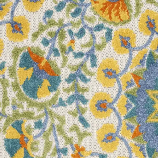 Yellow And Teal Toile Non Skid Indoor Outdoor Area Rug Photo 3