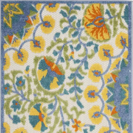 Yellow And Teal Toile Non Skid Indoor Outdoor Area Rug Photo 4