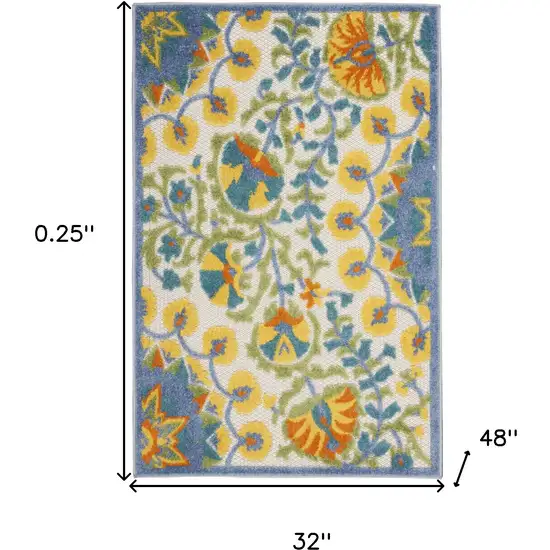 Yellow And Teal Toile Non Skid Indoor Outdoor Area Rug Photo 5