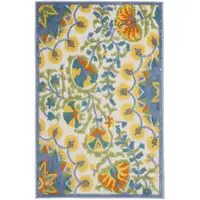 Photo of Yellow And Teal Toile Non Skid Indoor Outdoor Area Rug