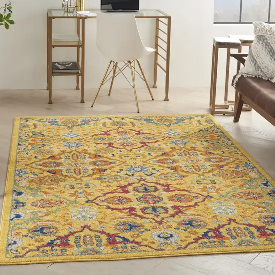 Yellow Floral Power Loom Area Rug Photo 7