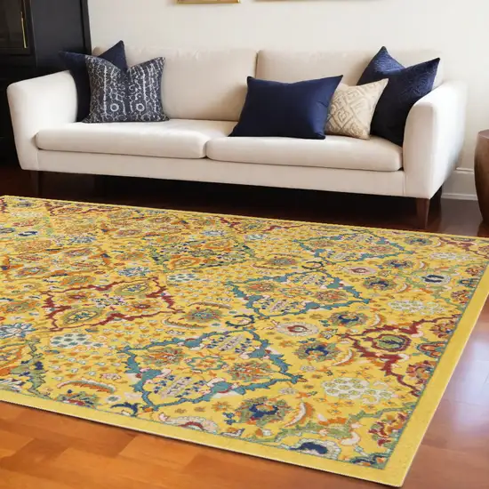 Yellow Floral Power Loom Area Rug Photo 1