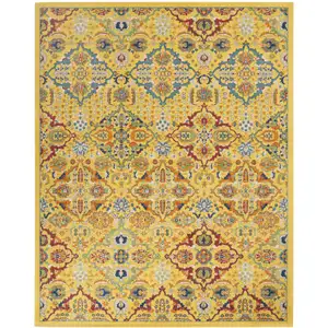 Photo of Yellow Floral Power Loom Area Rug