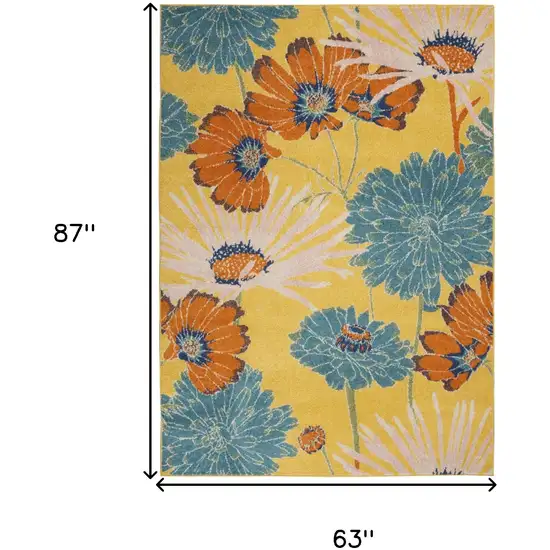 Yellow Floral Power Loom Area Rug Photo 3