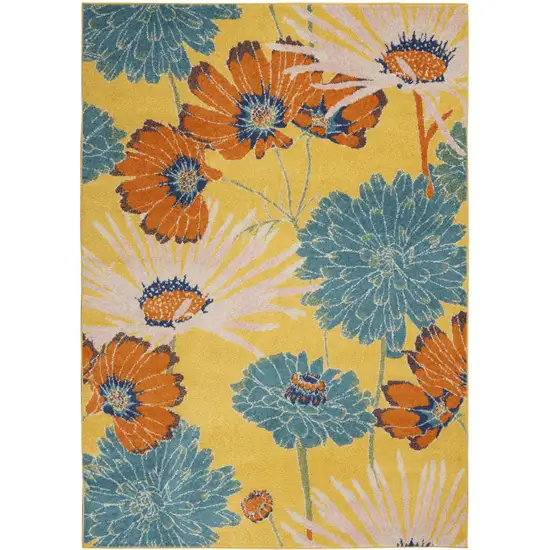 Yellow Floral Power Loom Area Rug Photo 2