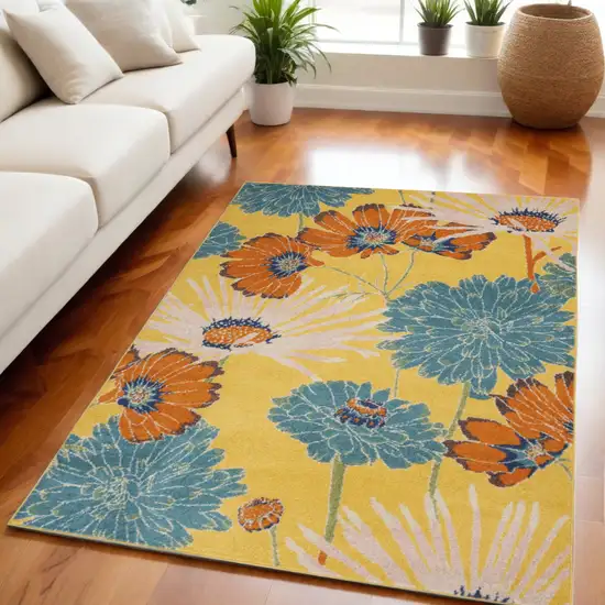 Yellow Floral Power Loom Area Rug Photo 1