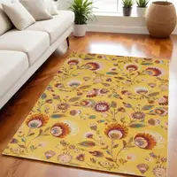 Photo of Yellow Floral Power Loom Area Rug