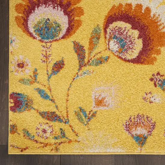 Yellow Floral Power Loom Area Rug Photo 4