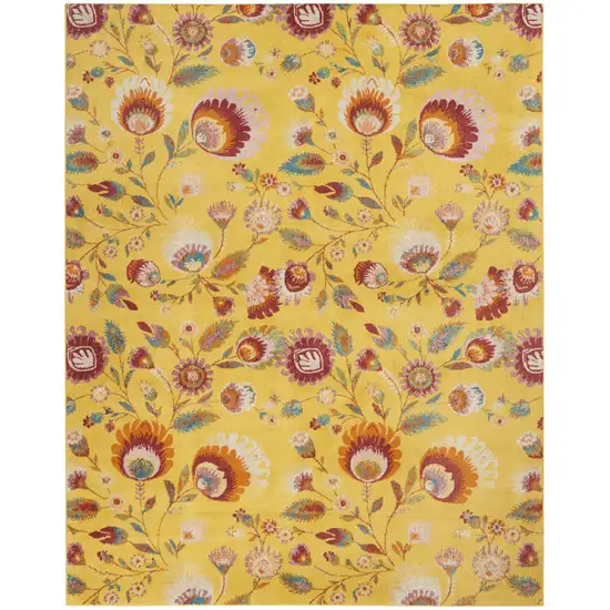 Yellow Floral Power Loom Area Rug Photo 2