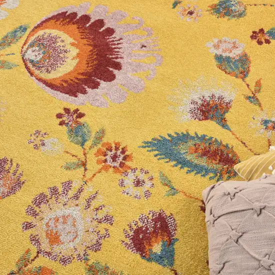 Yellow Floral Power Loom Area Rug Photo 8