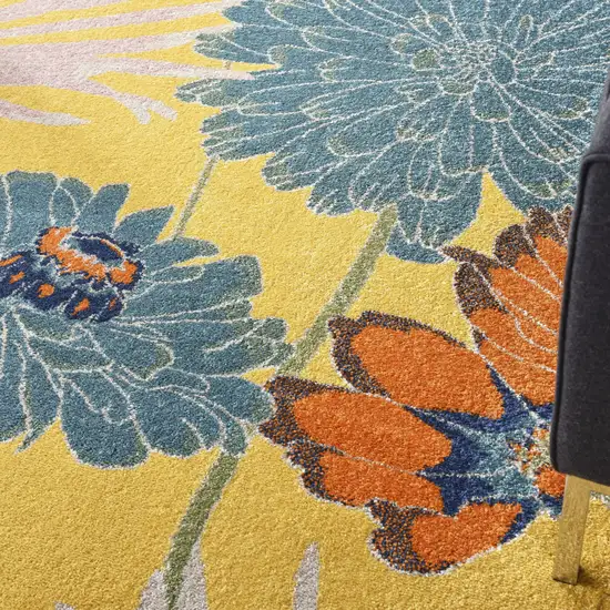 Yellow Floral Power Loom Area Rug Photo 8