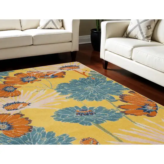 Yellow Floral Power Loom Area Rug Photo 1