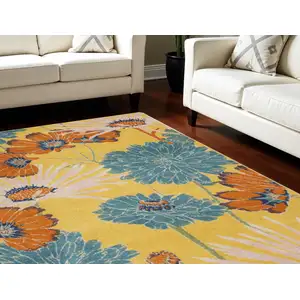 Photo of Yellow Floral Power Loom Area Rug