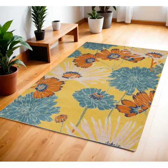 Yellow Floral Power Loom Area Rug Photo 1