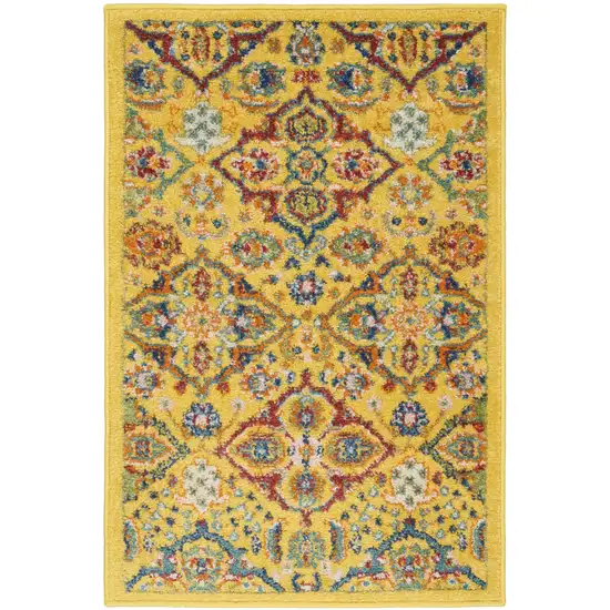 Yellow Floral Power Loom Area Rug Photo 5