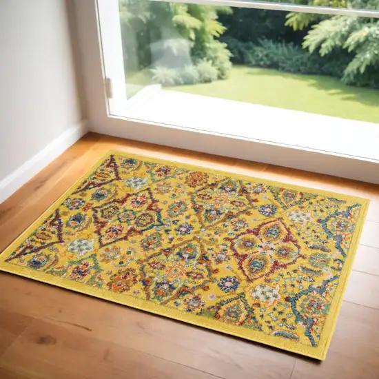 Yellow Floral Power Loom Area Rug Photo 1