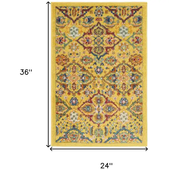 Yellow Floral Power Loom Area Rug Photo 3