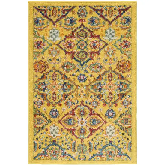 Yellow Floral Power Loom Area Rug Photo 2