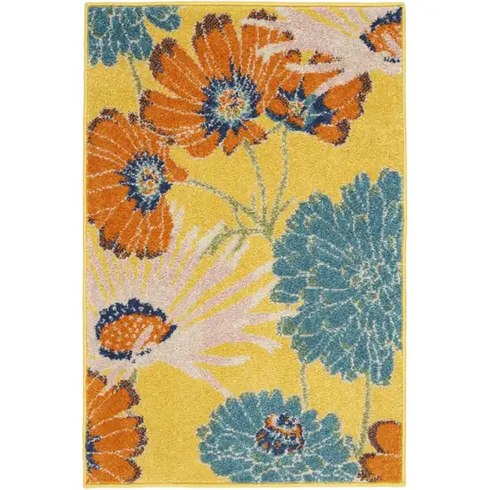 Yellow Floral Power Loom Area Rug Photo 2