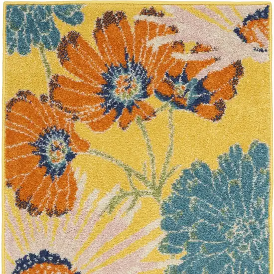 Yellow Floral Power Loom Area Rug Photo 4