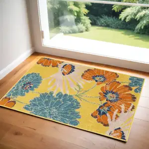 Photo of Yellow Floral Power Loom Area Rug