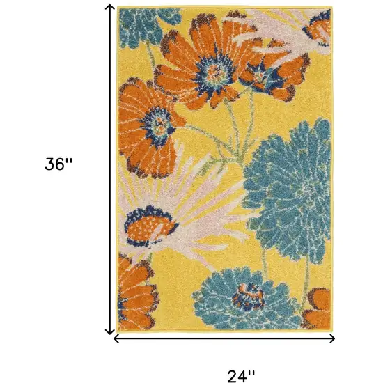 Yellow Floral Power Loom Area Rug Photo 3