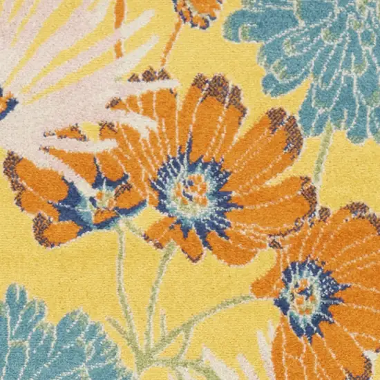 Yellow Floral Power Loom Runner Rug Photo 8