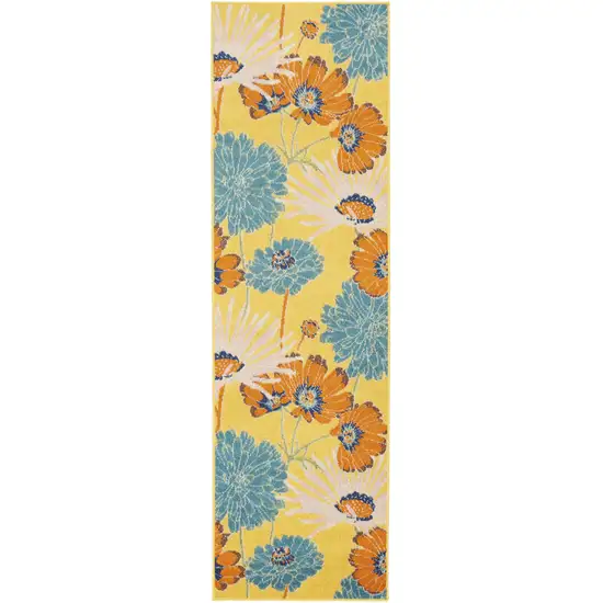 Yellow Floral Power Loom Runner Rug Photo 2