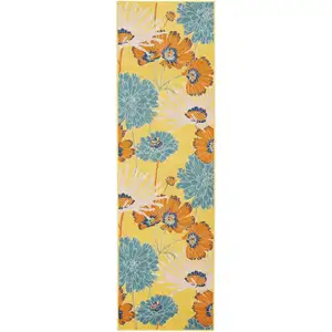 Photo of Yellow Floral Power Loom Runner Rug