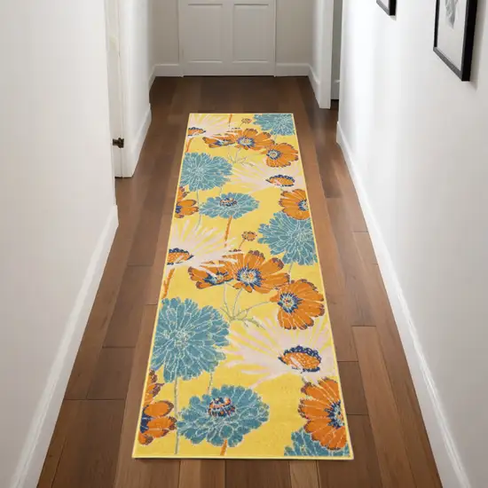 Yellow Floral Power Loom Runner Rug Photo 1