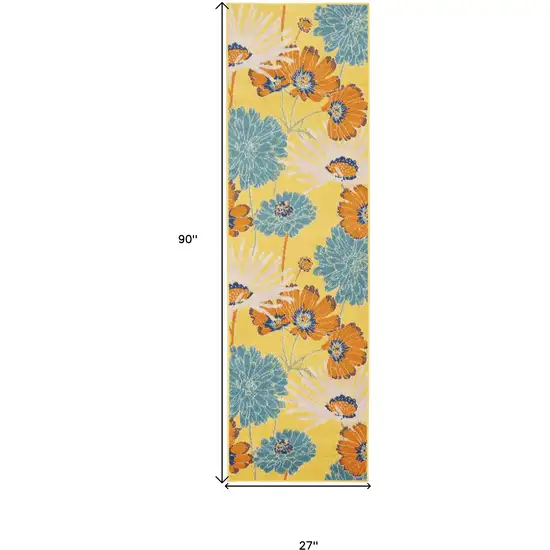 Yellow Floral Power Loom Runner Rug Photo 3